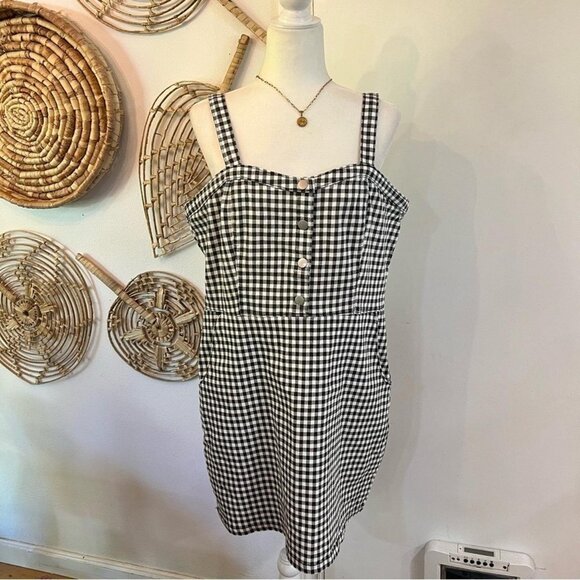 Gingham Mini Dress Button Front - Picture 1 of 5
